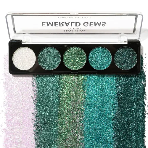 Image of Profusion Cosmetics Emerald Gems 5 Shade Glitter Eyeshadow Palette for Attractive Eye Look - 4.5g