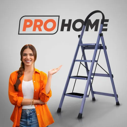 Image of ProHome 4 Step Vetro Foldable Steel Ladder for Home