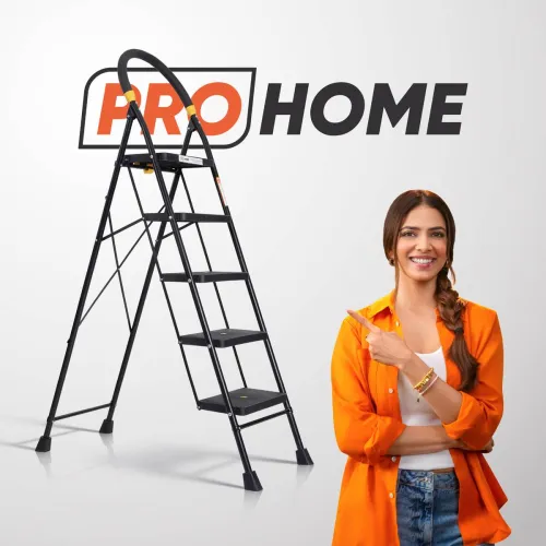 Image of ProHome 5-Step Steel Ladder with Platform & Anti-Skid Shoes