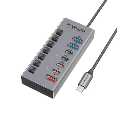 Image of Promate 7-in-1 USB-C MultiPort Hub, Dual USB-C and USB-A Ports with 10Gbps Data Transfer, Fast Charging USB-C and USB-A 