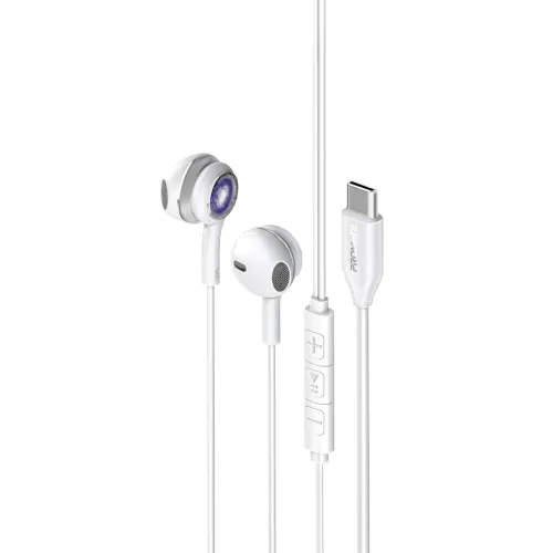 Image of Promate Lumibuds with USB-C Connector, Transparent in Ear USB-C HD Wired Earbuds, RGB Lights, Microphone, Call Function,