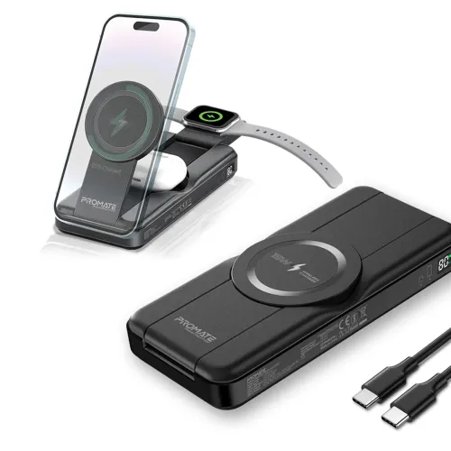 Image of Promate Powerpack-Fold 5 in 1 Magsafe Power Bank, 10000mah 15W Foldable Wireless Powerbank
