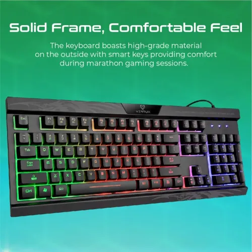 Image of Promate Vertux Promate Gaming Keyboard, Professional Ergonomic Wired USB Gaming Keyboard with Vibrant Rainbow Backlit, 2