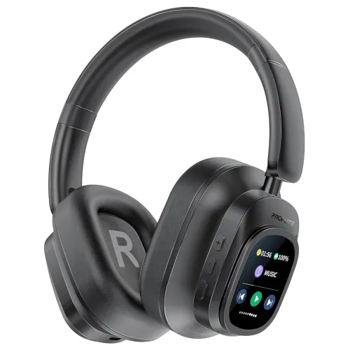 Image of Promate Vutune Bluetooth Over Ear Headphones with Hybrid Active Noise Cancellation, Detachable Magnetic LCD Touch Screen