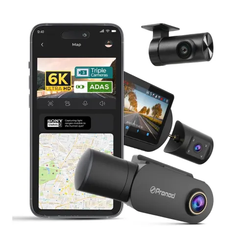 Image of PRONOD 6K Triple Dash Cam for Car Front and Rear | Dashcam for Car with Mic | AI Voice Control,