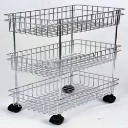 protiblesales 3 Layer Fruit and Vegetable Stand Basket Trolley Moden Onion Potato Kitchen Storage Steel Rack Stainless S
