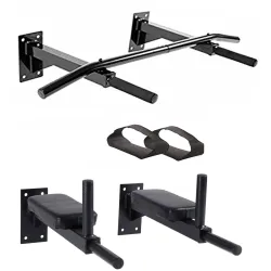 Protoner Combo of Wall mounting Dips & Chin up Bar with Ab Straps