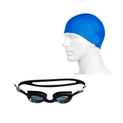 Protoner Swimming set combo with goggles, cap, nose & ear plugs (Black Blue)