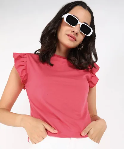 Image of PROVOGUE  Casual Regular Sleeves Solid Women Red Top