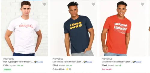 Image of Provogue Men's T-Shirts at minimum 70% Discount
