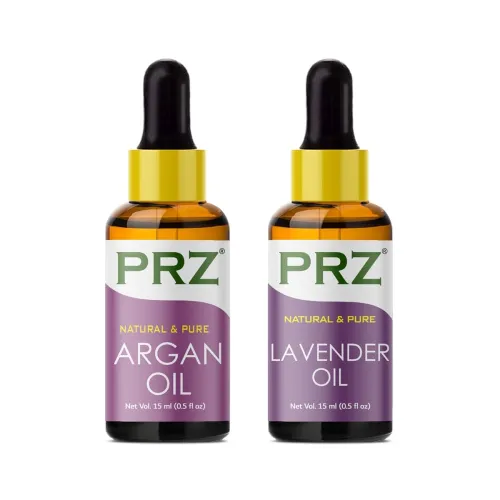 Image of PRZ Combo of Cold Pressed Moroccan Argan Oil & Lavender Essential Oil, 100% Pure Natural & Therapeutic Grade Oil for Aro