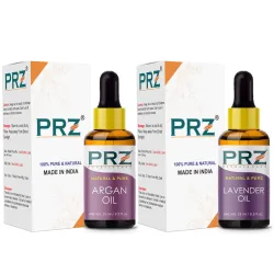 PRZ Combo of Cold Pressed Moroccan Argan Oil & Lavender Essential Oil, 100% Pure Natural & Therapeutic Grade Oil for Aro