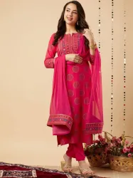PSCHOICE  Women Viscose Rayon Kurta Pant Dupatta Set