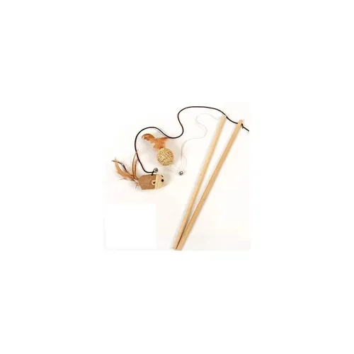 Image of PSK PET MART Cat Teaser Playing Stick & Feather Interactive Teasing Wand Toy with Rod Length 40 cm, Rope Length 67cm (Mo