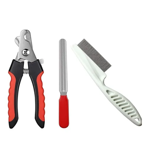 Image of PSK PET MART Dog Grooming Nail Cutter and Flea Comb Set
