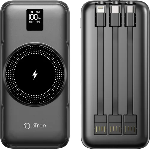 Image of PTron 10000 mAh 22.5 W Power Bank (Black, Lithium Polymer, Fast Charging for Mobile)