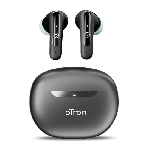 Image of pTron Bassbuds Astra In-Ear TWS Earbuds (Black & Green)