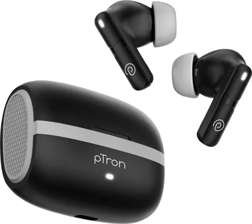 Image of PTron Bassbuds Blaze w/ 50Hrs Playtime, 13mm Drivers, AI-ENC Clear Calls, Bluetooth 5.4 Bluetooth Headset (Black, Grey, 