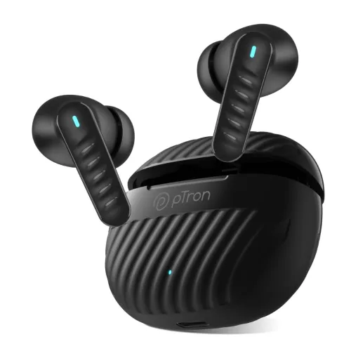 Image of pTron Bassbuds Bliss TWS Ear Buds w/ 4 QuadPro Mics, 3D Audioscape, AI-ENC Calls, 40H Playtime, 50Ms Low-Latency Game/Mu
