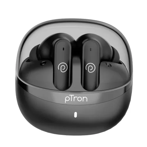 Image of pTron Bassbuds Indie In-Ear TWS Earbuds w/ 10mm Drivers, 45Hrs Playtime, Dual HD Mic & AI-ENC Calls, Custom EQ, Mobile A