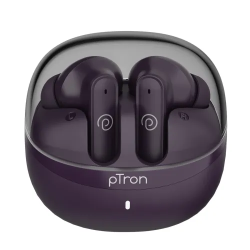 Image of pTron Bassbuds Indie in-Ear TWS Earbuds w/ 10mm Drivers, 45Hrs Playtime, Dual HD Mic & AI-ENC Calls, Custom EQ, Mobile A