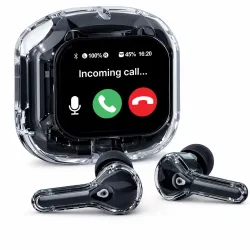 pTron Bassbuds NX TWS Ear Buds w/Smart Touch Display, 55hrs Playtime, Dual Mics, TruTalk AI-ENC Calls, 5 Music Equaliser