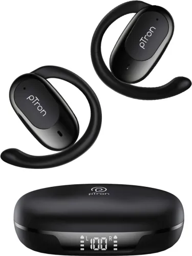 Image of pTron Bassbuds Senz TWS (50H Playtime, Open-Ear, ENC Calls, Black)