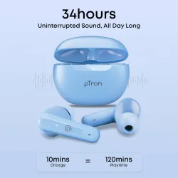 PTron Bassbuds Vibe (Blue, True Wireless) – Bluetooth v5.3 Earbuds