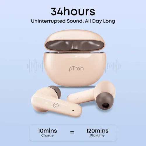 Image of pTron Bassbuds Vibe True Wireless Earbuds 34Hrs 13mm Drivers