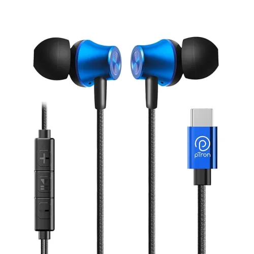 Image of pTron Boom Play Type-C Earphones – Mic, Blue