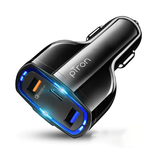 Image of pTron Bullet Pro 36W Type-C/PD 3 Port Fast Car Charger Adapter 