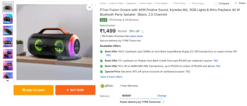 Image of PTron Fusion Octane with 40W 6Hrs Playback 40W Bluetooth Party Speaker  (Blac