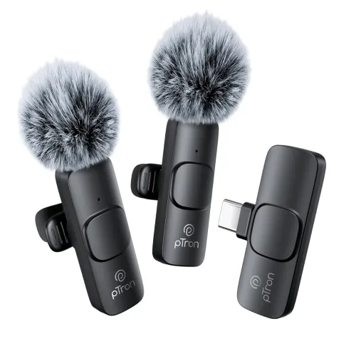 Image of pTron KWM-1 Omnidirectional Type C Wireless Microphone w/DSP Noise Cancellation, Plug & Play, 25m Wireless Range, Lapel 