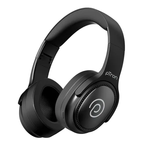 Image of pTron Studio Pro w/ 65Hrs Playtime, Wireless Over Ear Headphones w/HD Mic & TruTalk AI-ENC Calls, Low-Latency Game & Mus