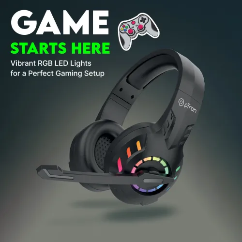 Image of PTron Studio Sports Wireless, 30ms Game Mode, Boom HD Mic w/ AI-ENC, 60 Hours Playtime Bluetooth Gaming Headset (Black, 