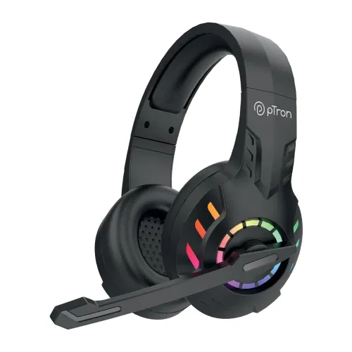 Image of pTron Studio Wireless Gaming Headphones | RGB, Boom Mic, 60H Playtime (Black)