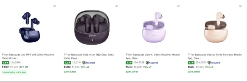 Image of Ptron True Wireless Earbuds upto 80% Discount