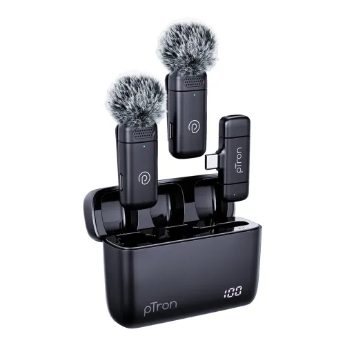 Image of pTron KWM-2 Type C Wireless Microphone with Charging case