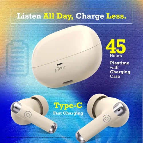 Image of pTron Zenbuds Evo X5 TWS Earbuds (Pearl White, ANC, 45H Playtime) 