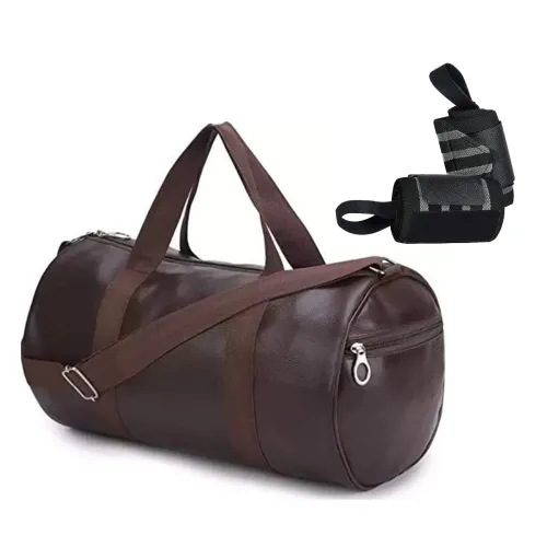 Image of PU Leather Gym Duffel Bag Shoulder Strap Wrist Band