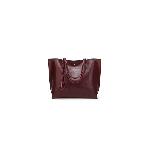 Image of PU Leather Shoulder Bag Maroon large capacity