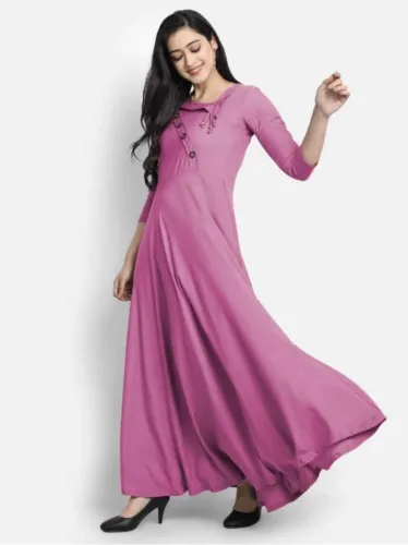 Image of Puebell  Women Solid Viscose Rayon Flared Kurta  