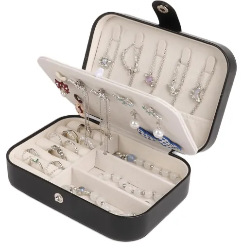 Image of PU Leather Compact Travel Jewelry Organizer for Women