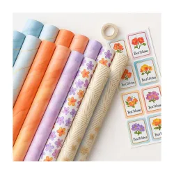 PulGos Gift Wrapping Combo Kit – 10 Assorted Decorative Sheets + 1 Cello Tape + 10 Best Wishes Stickers |