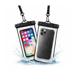 PulGos Pack of 2 Waterproof Phone Pouch (Black) | IPX8 Transparent Mobile Pouch with Lanyard | Secure Lock Clear Phone C