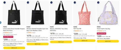 Image of Puma Bags at minimum 70% Discount