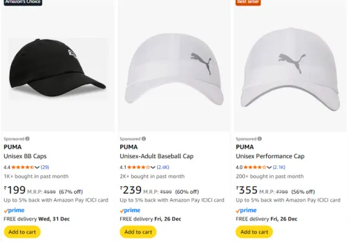 Image of Puma caps Starting @ ₹199