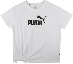PUMA ESS Logo Knotted Tee Girls Typography, Printed Cotton Blend Regular T Shirt