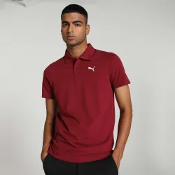 PUMA ESS Logo M Men Solid Polo Neck Pure Cotton Red T-Shirt