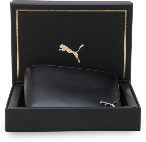 Image of PUMA Men Black Genuine Leather Wallet (3 Card Slots)